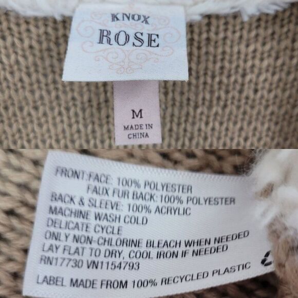 Boho Cardigan M Tan Sherpa Faux Suede Open Waterfall Large Collar Country Vegan - Picture 3 of 9